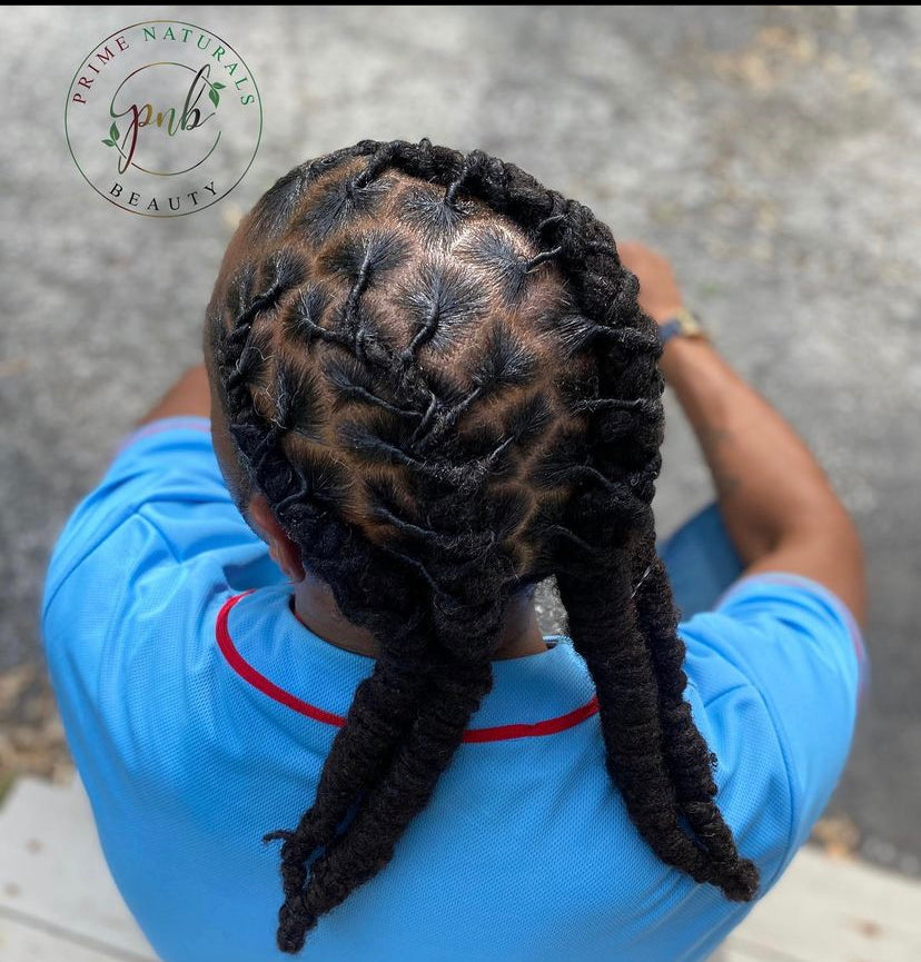 Mens long loc style. Spider braid dreadlock style. 